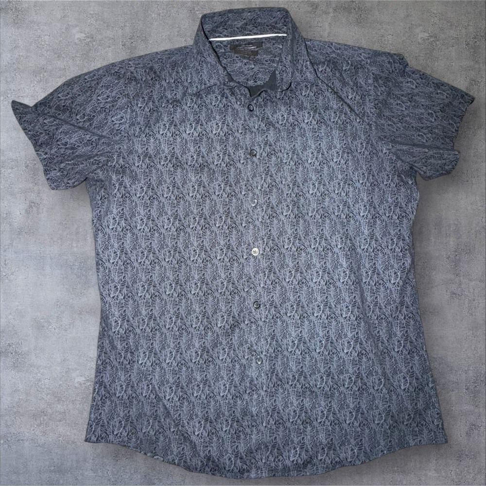 Marc Anthony Mens Slim Fit Stretch Leaf Print Short Sleeve Button Down Shirt M